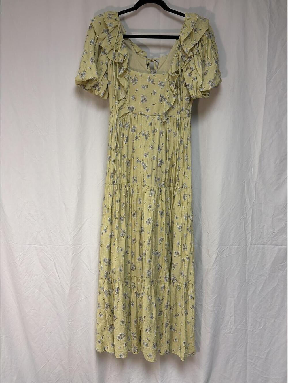 Moon River Yellow Floral Puff Sleeve Maxi Dress Size Small - Picture 3 of 3